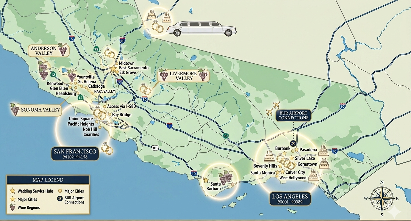 Sweet 16 Limo California — Service Areas We Cover Statewide